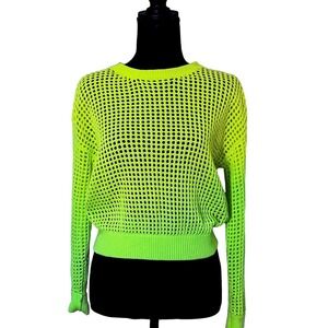 Calvin Klein Jeans Neon Mesh Sweater Top Womens XS Y2K Festival Rave Indie Alt